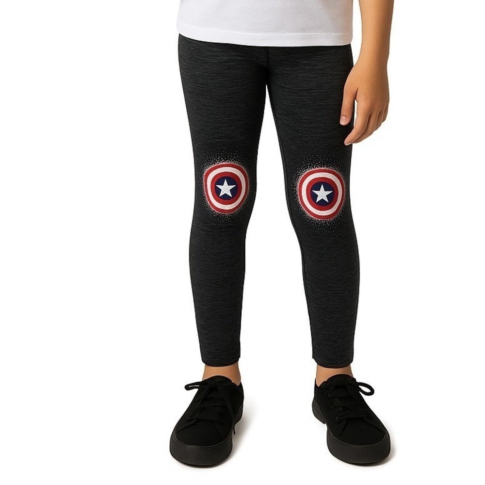Marvel Captain America Girls Leggings Size M Blue Heathered Superhero Activewear